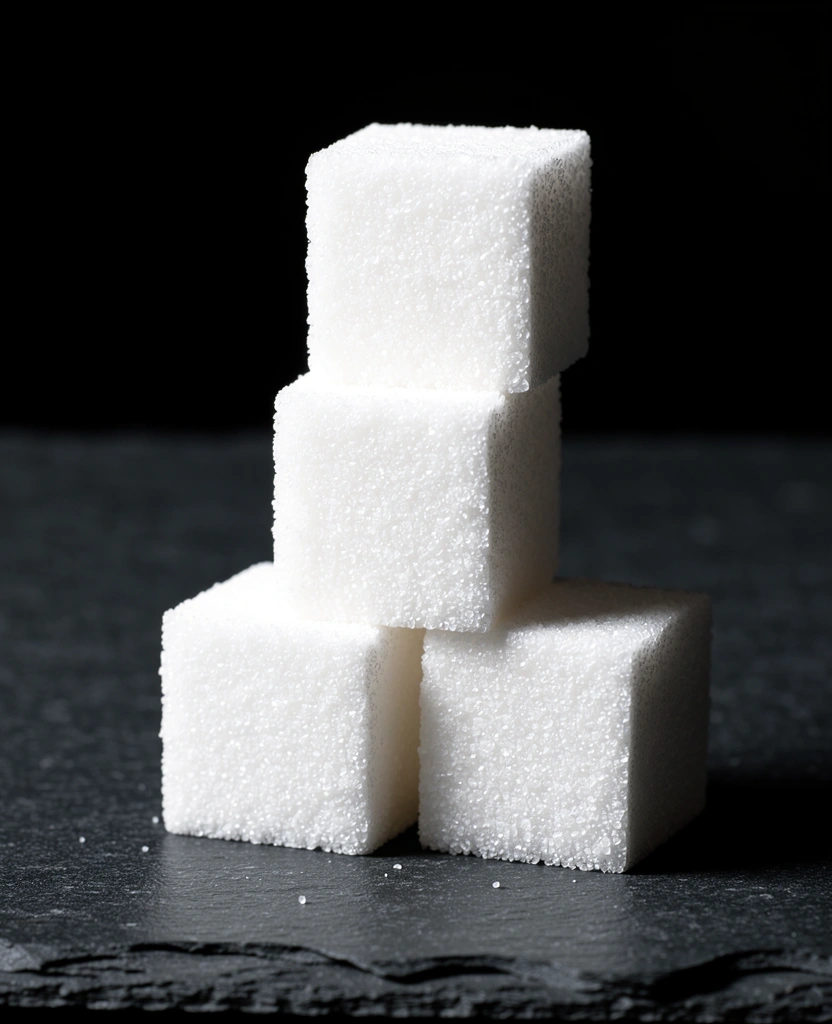 Cuburi de zahăr pe fundal întunecat